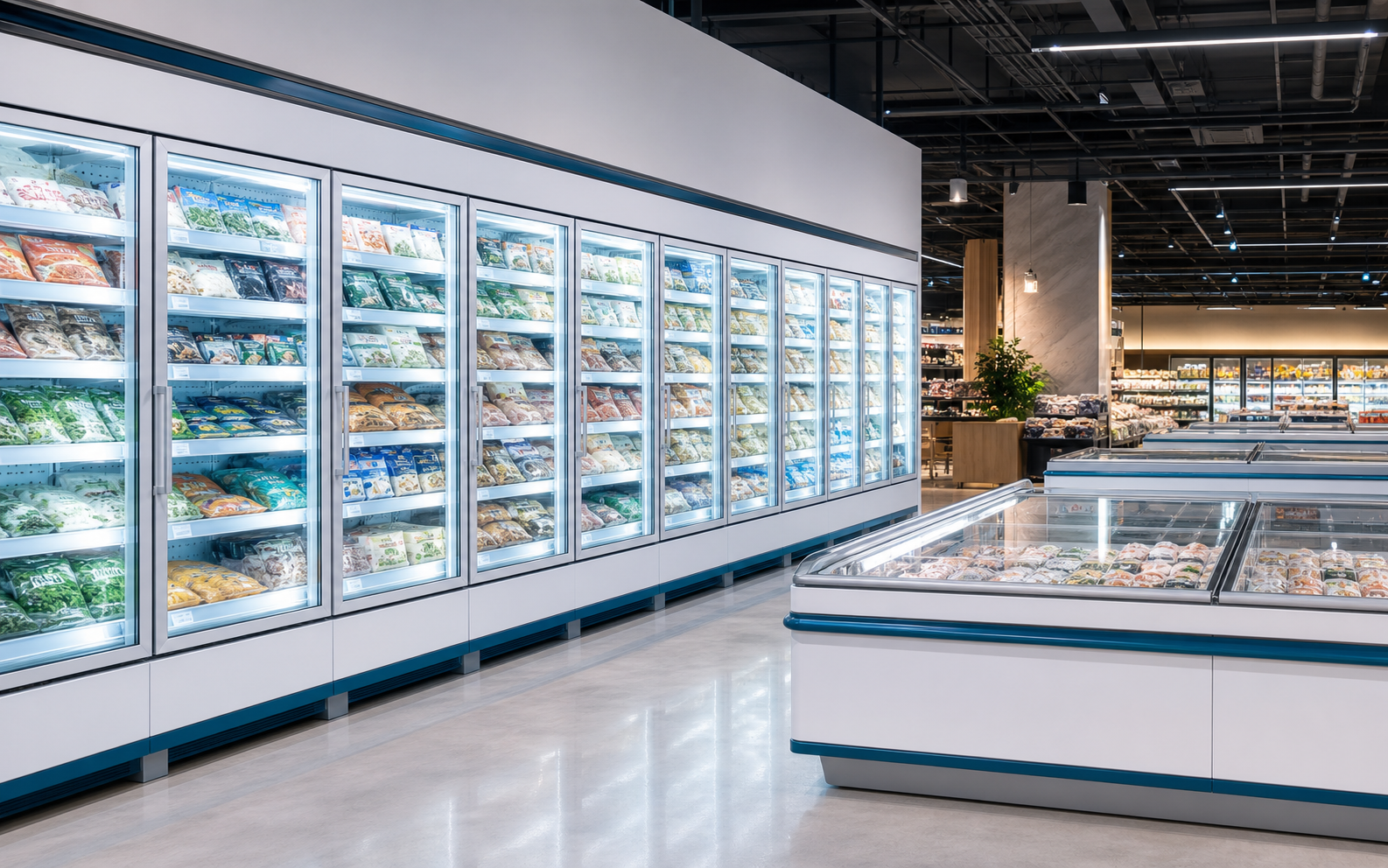 Modern commercial display freezer